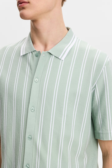 直條開襟短袖針織Polo