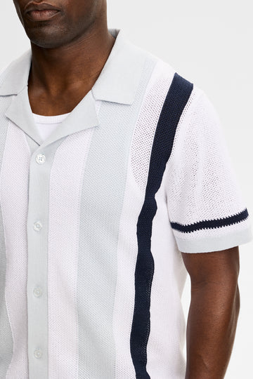 直條短袖開襟針織